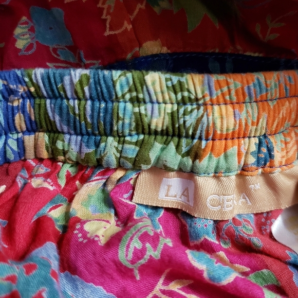 La Cera patchwork floral boho tiered drawstring midi cotton skirt, size Small - Picture 6 of 6